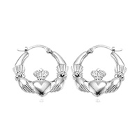 Image for Sterling Silver Small Claddagh Hoop Earrings