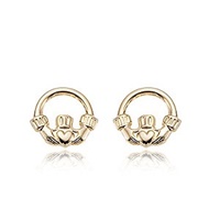 Image for 14K Yellow Gold Tiny Claddagh Stud Earrings