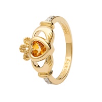 Image for 14K Yellow Gold November Claddagh Birthstone Ring - Yellow Topaz