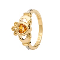 14K Yellow Gold November Claddagh Birthstone Ring - Yellow Topaz