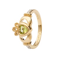 14K Yellow Gold August Claddagh Birthstone Ring, Peridot