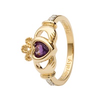 Image for 14K Yellow Gold February Claddagh Birthstone Ring - Amethyst