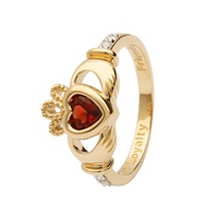 14K Yellow Gold January Claddagh Birthstone Ring, - Garnet