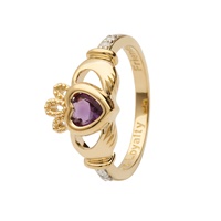 14K Yellow Gold June Claddagh Birthstone Ring, Alexandrite