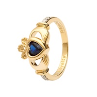 14K Yellow September Diamond Claddagh Birthstone Ring September