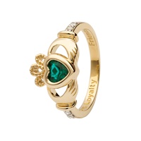 Image for 14K Yellow Gold May Claddagh Birthstone Ring, Emerald
