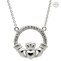 Image for Irish Claddagh Pendant Swarovski Crystal and Platinum Finish