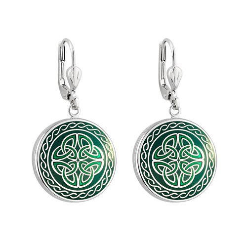 Image for Book of Kells Green Enamel Four Trinity Knots Earrings