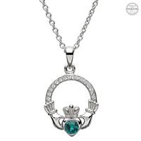 Image for Platinum Plated May Claddagh Pendant with Swarovski