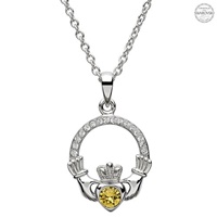 Image for Platinum Plated November Claddagh Pendant with Swarovski