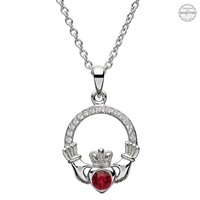 Image for Platinum Plated July Claddagh Pendant with Swarovski