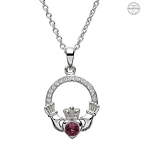 Image for Platinum Plated February Claddagh Pendant with Swarovski