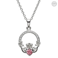 Image for Platinum Plated October Claddagh Pendant with Swarovski