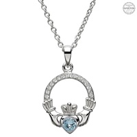Image for Platinum Plated March Claddagh Pendant with Swarovski