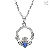 Image for Platinum Plated September Claddagh Pendant with Swarovski