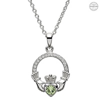 Image for Platinum Plated August Claddagh Pendant with Swarovski