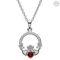 Image for Platinum Plated January Claddagh Pendant with Swarovski