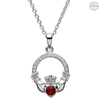 Image for Platinum Plated January Claddagh Pendant with Swarovski