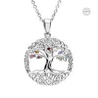 Image for Platinum Plated Tree of Life Pendant with Multi-colour Swarovski Crysals