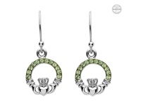 Image for Platinum Plate Peridot Claddagh Earrings with Swarovski Crystals