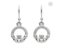 Image for Platinum Plate White Claddagh Earrings with Swarovski Crystals