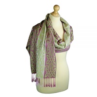 Inishbofin Celtic Woven Pashmina Scarf, Raspberry & Green