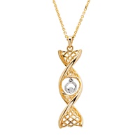 Celtic DNA 14K Yellow Gold Pendant with White Gold Claddagh with 18" Chain