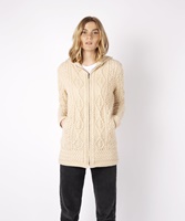 Image for Aran Zipped Hooded Hazel Irish Sweater by Irelands Eye, Oatmeal Marl