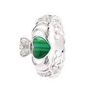 Image for Sterling Silver Malachite Claddagh Ring