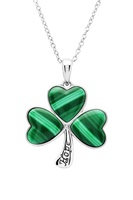 Image for Sterling Silver Shamrock with Malachite/CZ Pendant