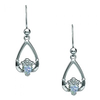 Image for Sterling Silver Birthstone Claddagh Tear Drop Earrings with Cubic Zirconia