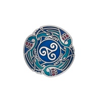 Image for Sea Gems Celtic Birds and Triskele Round Brooch, Blue/Turquoise