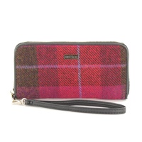 Mucros Weavers Pink Plaid Tweed Wallet with Wrist Strap