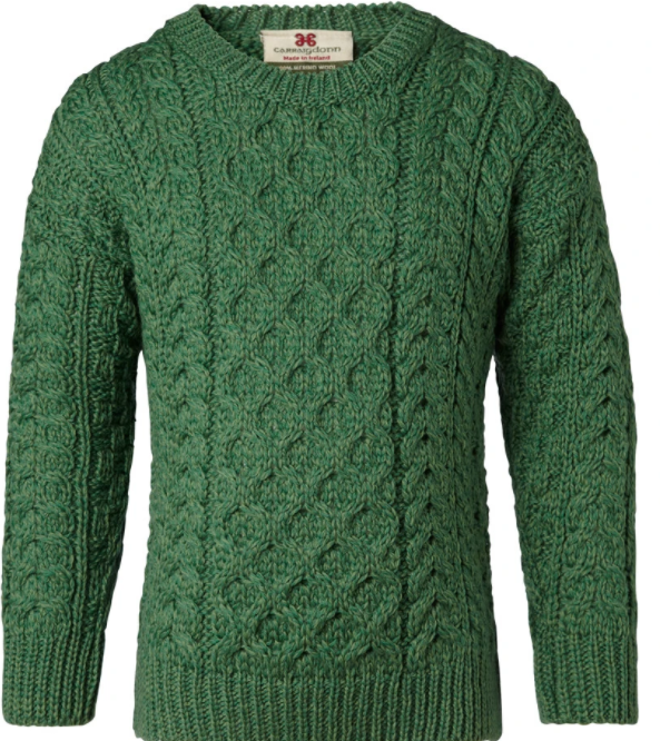 Kids Irish Aran Merino Wool Sweater, Green - Irish Jewelry | Irish ...