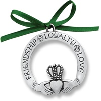 Image for Pewter Claddagh Christmas Ornament With Green Ribbon
