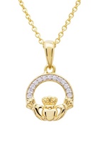 Image for 14KT Gold Vermeil CZ Claddagh Necklace