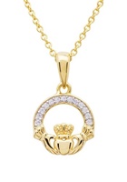 14KT Gold Vermeil CZ Claddagh Necklace