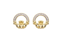 Image for 14KT Gold Vermeil CZ Claddagh Stud Earrings
