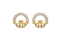 Image for 14KT Gold Vermeil CZ Claddagh Stud Earrings