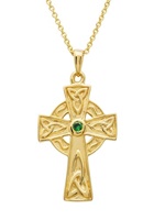 14KT Gold Vermeil Emerald Set Celtic Cross Necklace