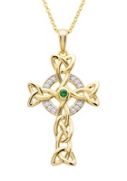 14KT Gold Vermeil Emerald/CZ set Celtic Cross Pendant