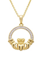 Image for 14KT Gold Vermeil CZ Claddagh Pendant