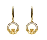 Image for 14KT Gold Vermeil Cz Claddagh Drop Earrings