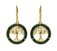 Image for 14KT Gold Vermeil Malachite Tree Of Life Drop Earrings
