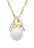 14KT Gold Vermeil Pearl/CZ Trinity Knot Necklace