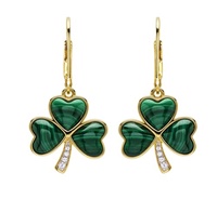 Image for 14KT Gold Vermeil Malachite Shamrock Drop Earrings