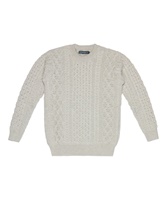 Blasket Honeycomb Stitch Aran Crewneck Irish Sweater, Silver-Marl