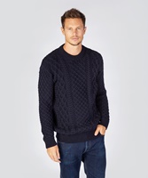 Image for Blasket Honeycomb Stitch Aran Crewneck Irish Sweater, Navy