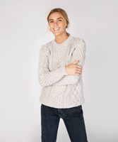 Blasket Honeycomb Stitch Aran Crewneck Irish Sweater, Silver-Marl