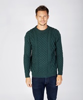 Blasket Honeycomb Stitch Aran Crewneck Irish Sweater, Evergreen